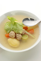 vegetable soup with potato, carrot and meat balls