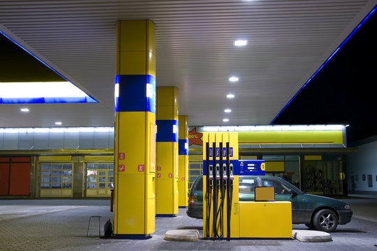 Petrol station at night