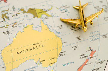 Fototapeta na wymiar Plane Going to Australia and New Zealand.