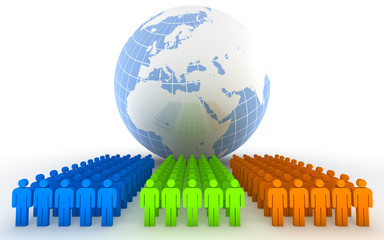 People in front of a globe