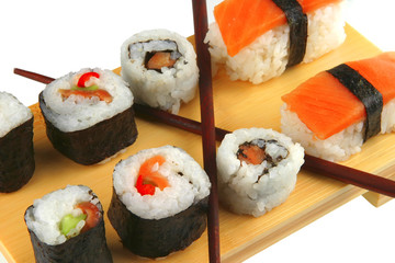 mixed plate of salmon sushi