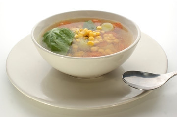 vegetable soup with organic basil and sweet corn