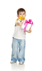 The little boy with a gift and the colors