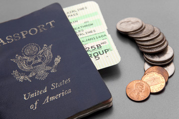 Passport Boarding Pass & Coins