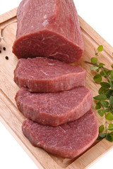 Fresh raw beef isolated on white background