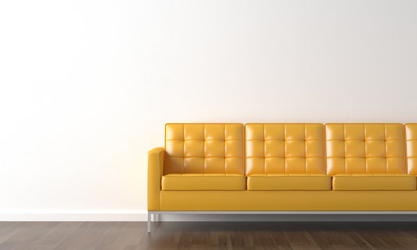 Yellow Couch On White Wall