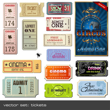 vector set: tickets in different styles