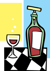 Retro Wine and Glass #3