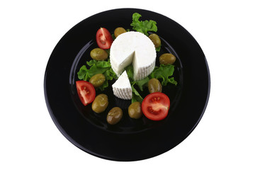 soft feta cheese with tomato olives