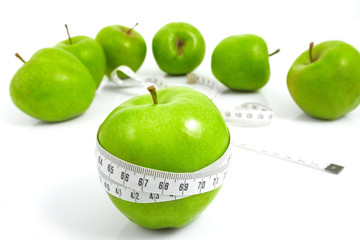 Green apples measured  the meter, sports apples