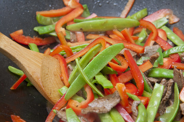 Colourful stir-fry preparation