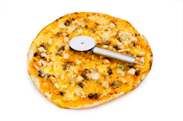 Round pizza isolated on the white background