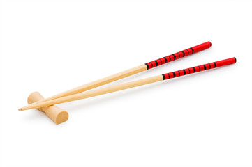Wooden chopsticks isolated on the white