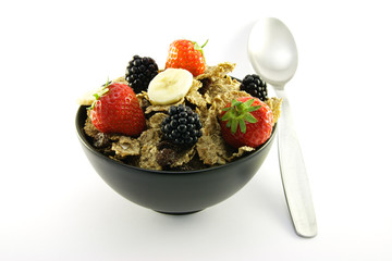 Bran Flakes in a Black Bowl