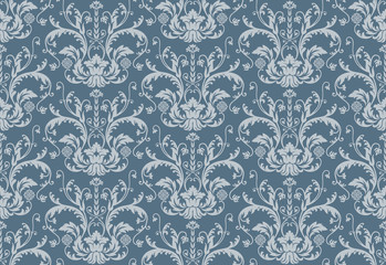 Seamless blue floral damask wallpaper
