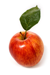 Red  apple with green leaf