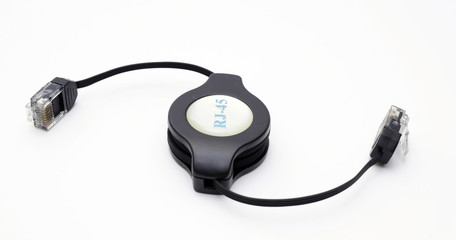 Travel ethernet cable isolated on white background