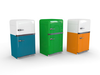 three retro refrigerator