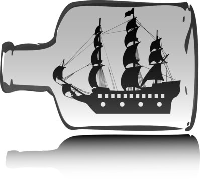 boat pirate in bottle illustration