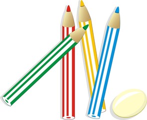 Elastic and set of colorful pencils. Vector