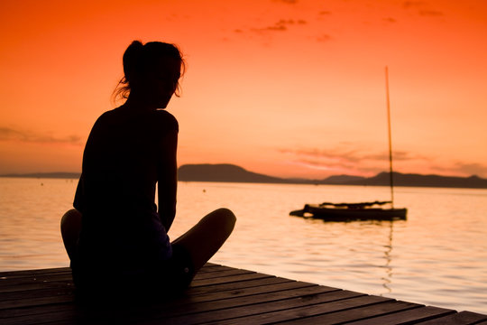 Sunset lake and yoga