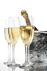 Champagne flutes and ice bucket
