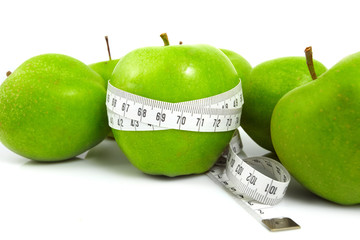 Green apples measured  the meter, sports apples