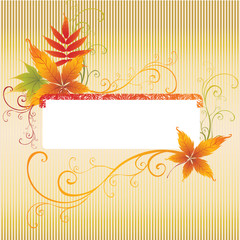 Grunge vector frame background with Autumn Leafs. Thanksgiving
