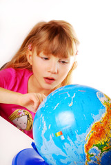 young girl with globe