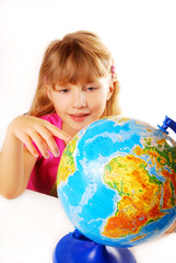 young girl with globe