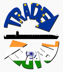 Obraz premium EU and Indian trade with flags and container ship