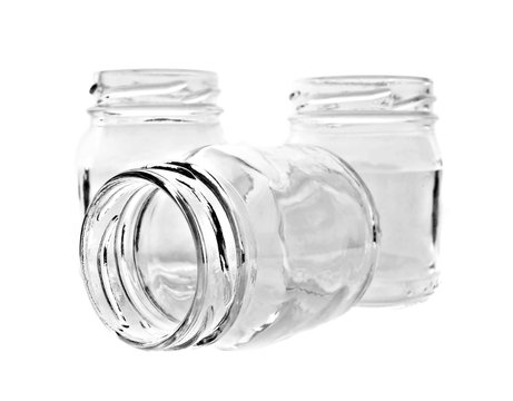 Three glass jars on white