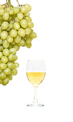 Goblet with wine and grapevine isolated on white background
