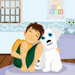 Poster jongen en hond illustratie vector © tuna