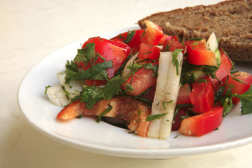 tomato salad and rye bread