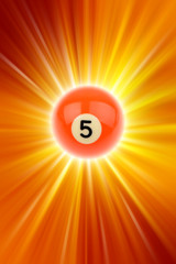 Number five billiard ball on bright background