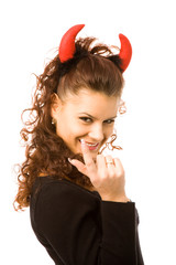 woman with red devil horns