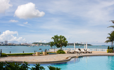 Swimming pool on a sunny day.Pattaya city in Thailand