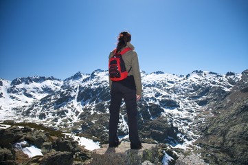 back woman red rucksack