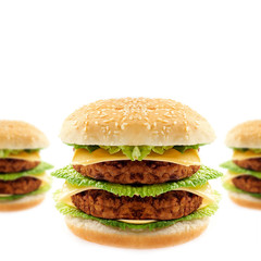 Tasty double hamburger on white background