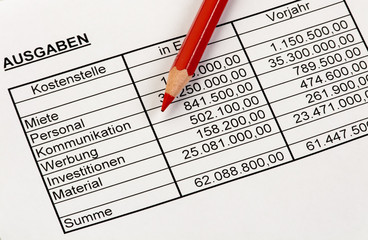 Obraz premium Zahlen einer Statistik mit Rotstift. Deutsch.