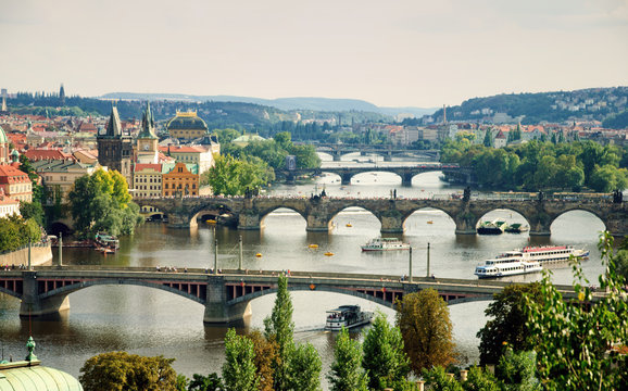 Prague Briges From Letensky Gardens