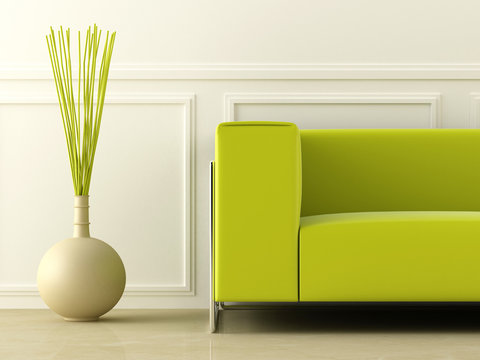 Green Couch In White Room