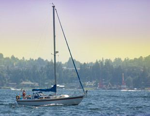 Sailboat without Sails on Lake Washington