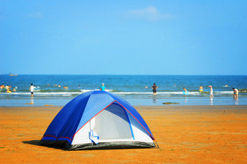 Tent on seashore in the morning