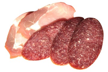 sliced sausage and meat isolate