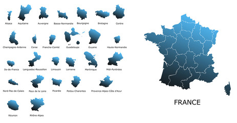 Carte Régions de France - obrazy, fototapety, plakaty
