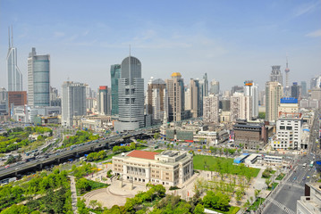 China Shanghai Opera House and city skyline