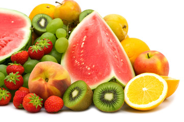 fresh fruits on white background