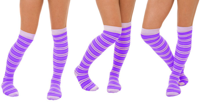 Pairs Of Women Legs In Purple Socks